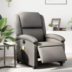 vidaXL Sillas-Sillón reclinable de masaje eléctrico cuero auténtico