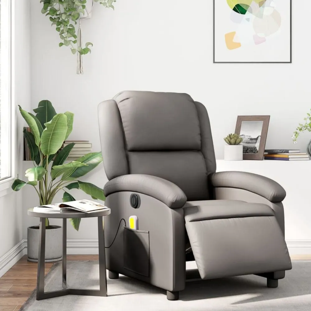 vidaXL Sillas-Sillón reclinable de masaje eléctrico cuero auténtico