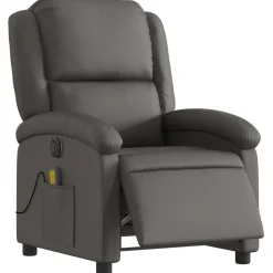 vidaXL Sillas-Sillón reclinable de masaje eléctrico cuero auténtico