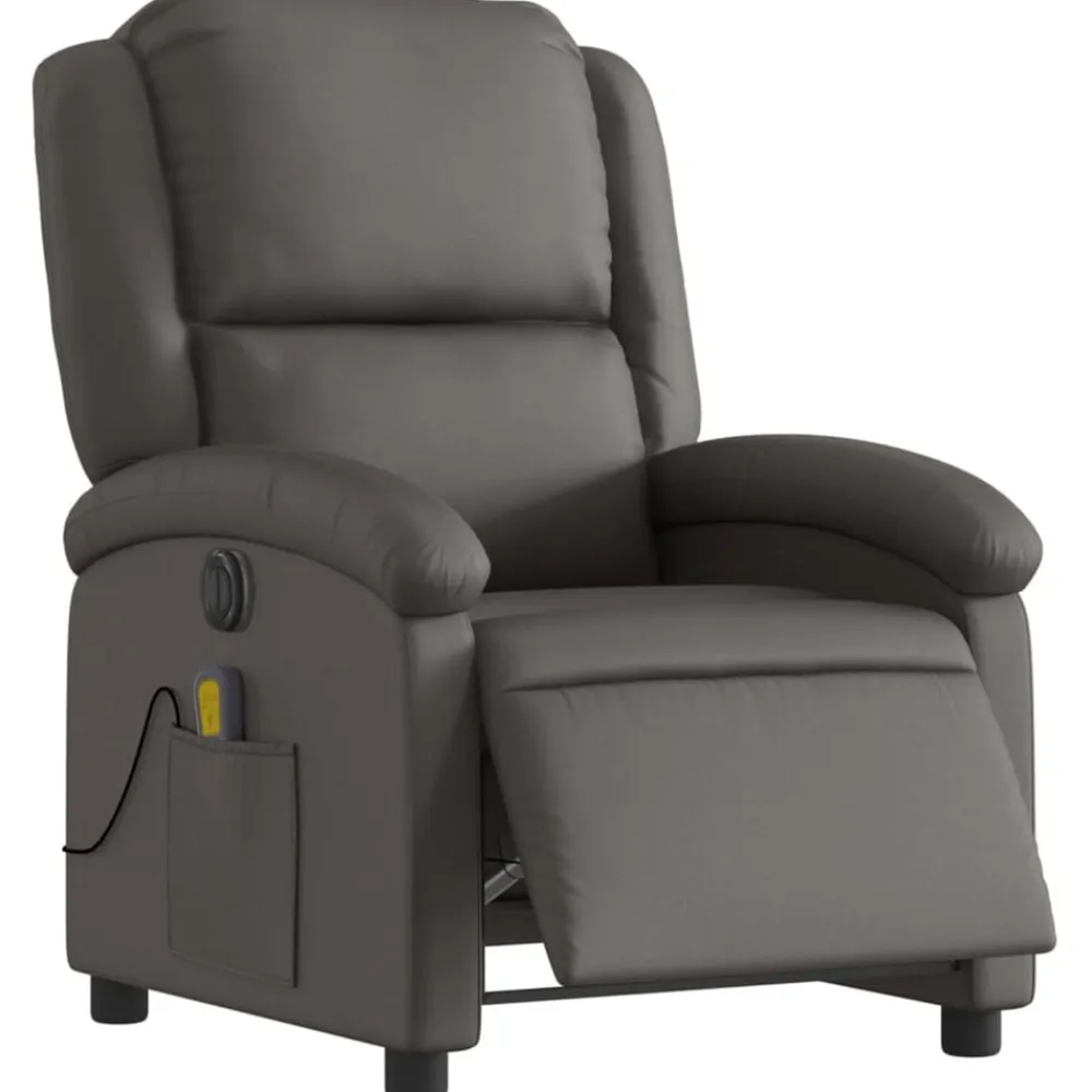vidaXL Sillas-Sillón reclinable de masaje eléctrico cuero auténtico