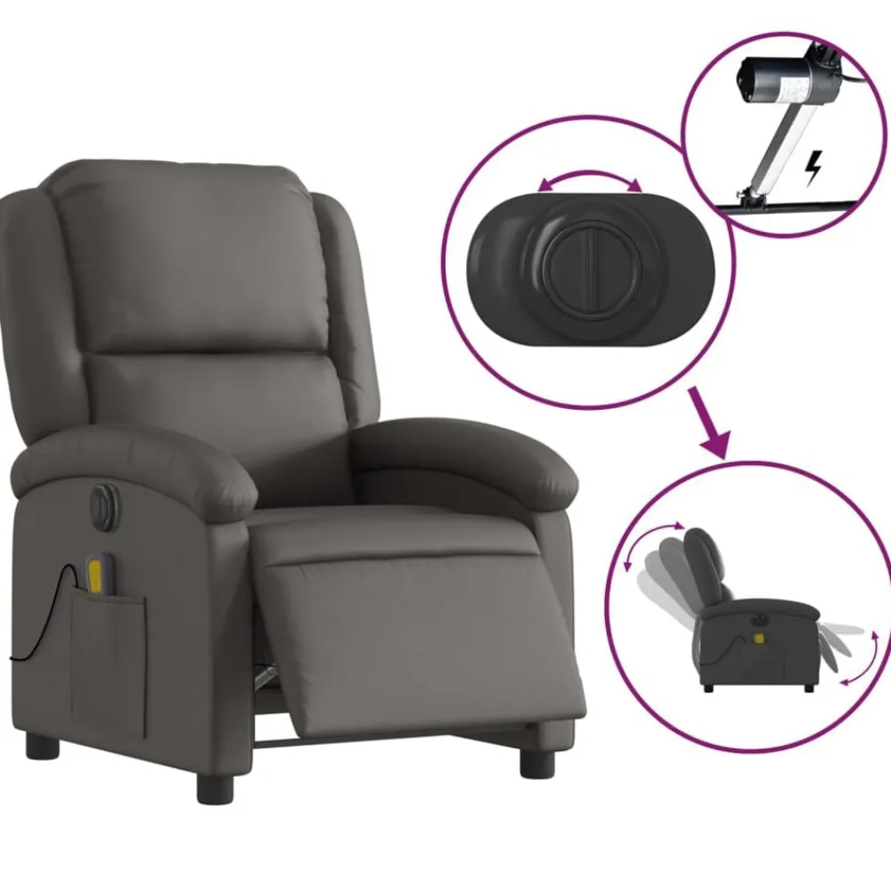 vidaXL Sillas-Sillón reclinable de masaje eléctrico cuero auténtico