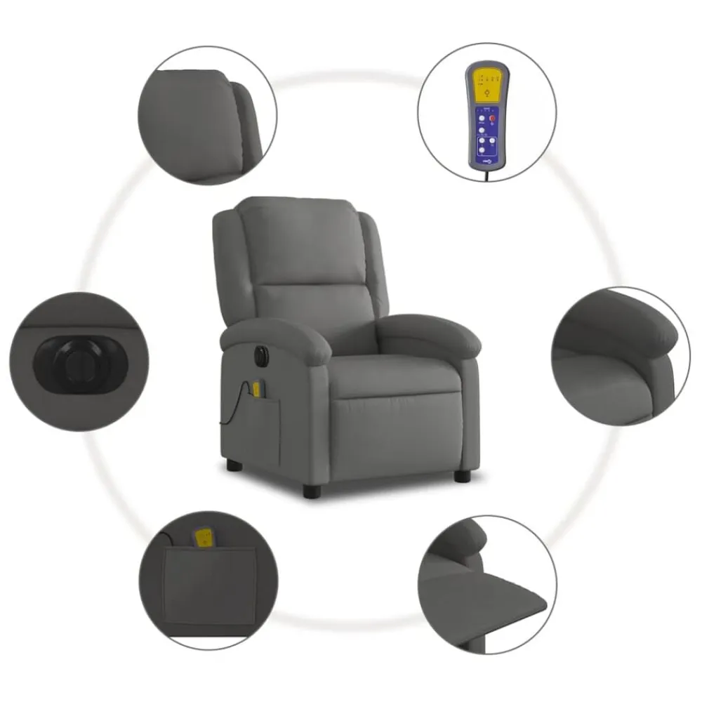 vidaXL Sillas-Sillón reclinable de masaje eléctrico cuero auténtico
