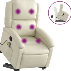 vidaXL Sillón reclinable de masaje de pie cuero artificial color Crema