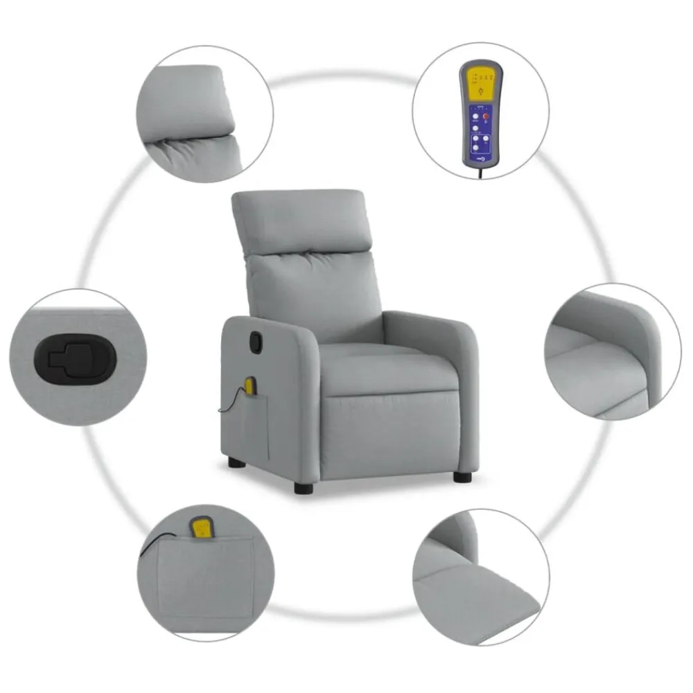 vidaXL Sillón reclinable de masaje de tela Gris claro Best