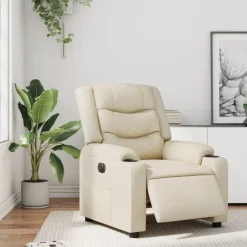 vidaXL Sillón reclinable eléctrico de cuero sintético Crema Sale