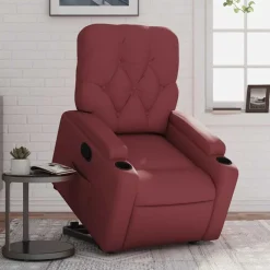 vidaXL Sillas-Sillón reclinable elevable cuero artificial rojo tinto