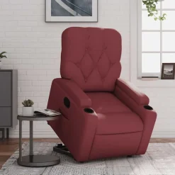 vidaXL Sillas-Sillón reclinable elevable cuero artificial rojo tinto