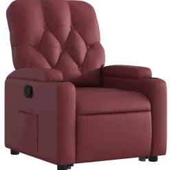 vidaXL Sillas-Sillón reclinable elevable cuero artificial rojo tinto