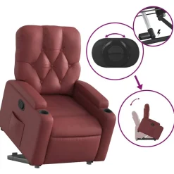 vidaXL Sillas-Sillón reclinable elevable cuero artificial rojo tinto