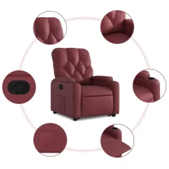 vidaXL Sillas-Sillón reclinable elevable cuero artificial rojo tinto