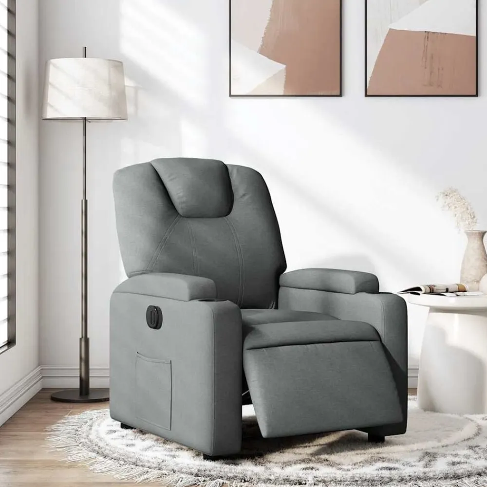 vidaXL Sillón reclinable eléctrico de tela Gris oscuro Sale