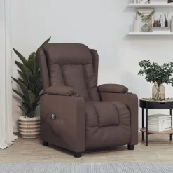 vidaXL Sillas-Sillón reclinable eléctrico de cuero sintético marrón