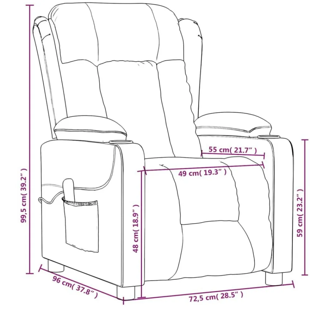 vidaXL Sillas-Sillón reclinable eléctrico de cuero sintético marrón