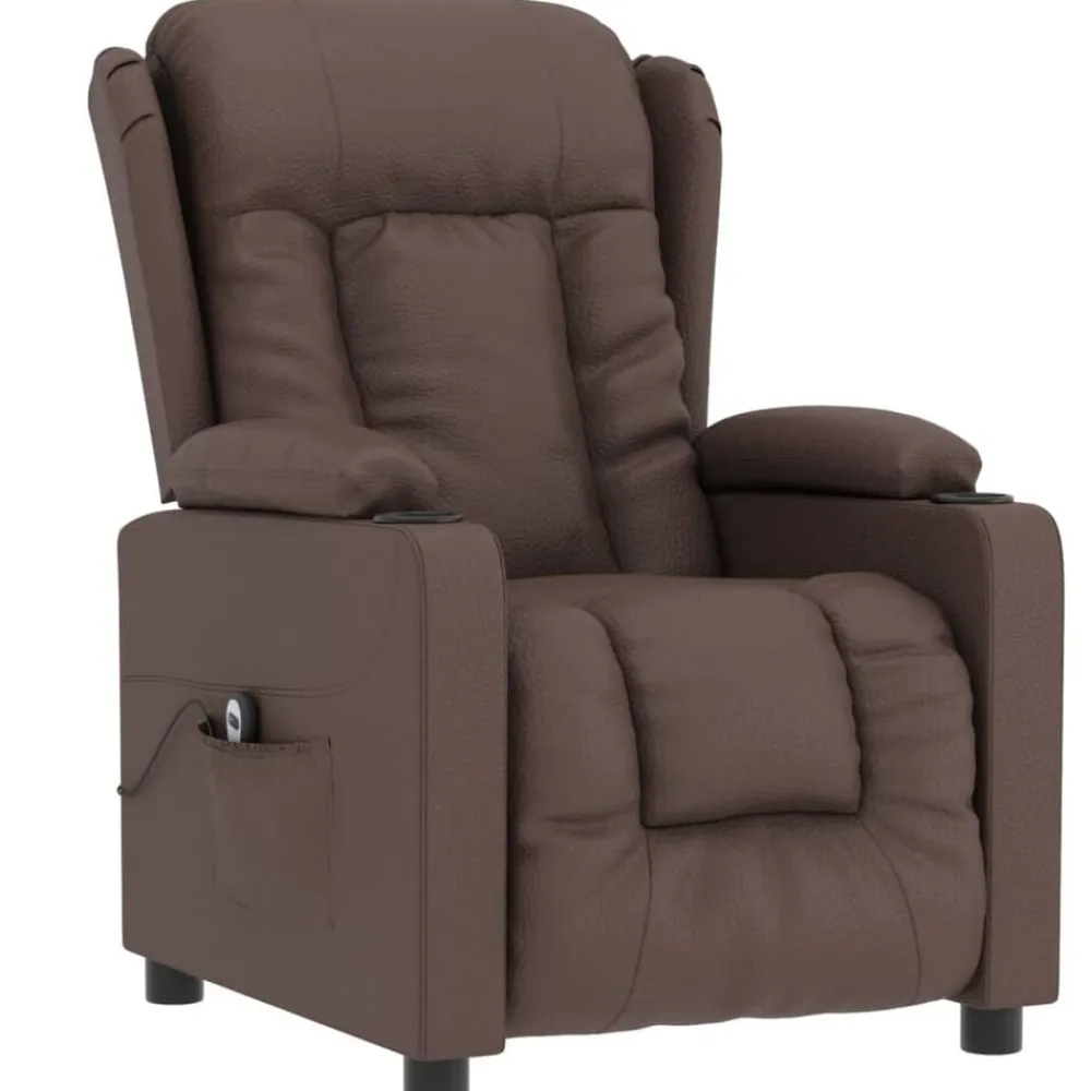 vidaXL Sillas-Sillón reclinable eléctrico de cuero sintético marrón