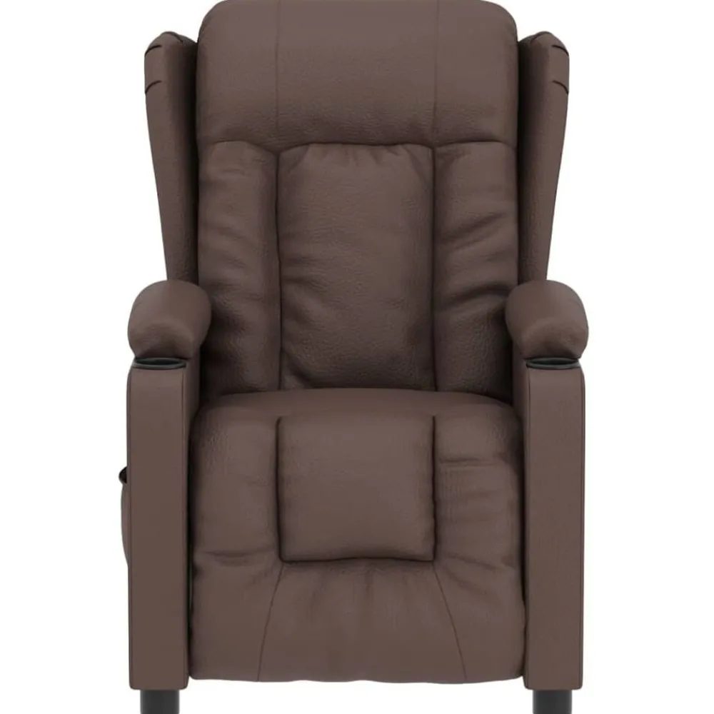 vidaXL Sillas-Sillón reclinable eléctrico de cuero sintético marrón