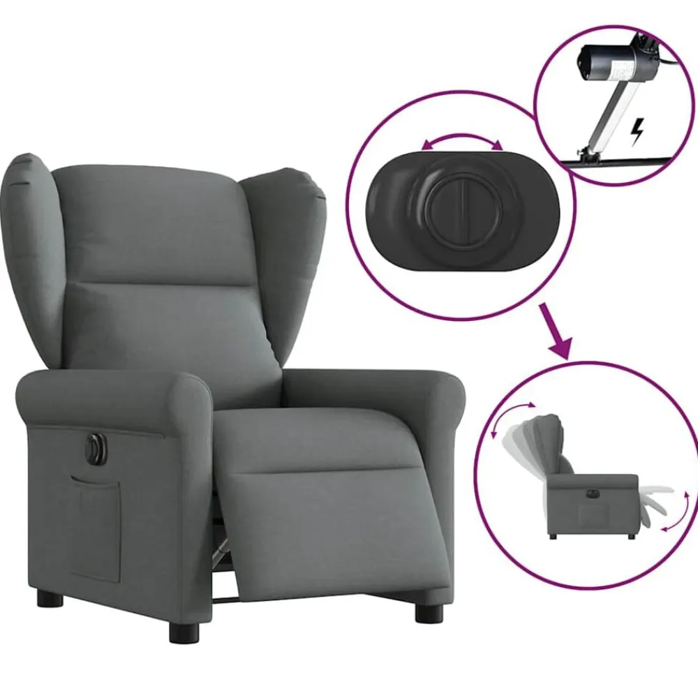 vidaXL Sillón reclinable eléctrico de tela Gris oscuro Sale