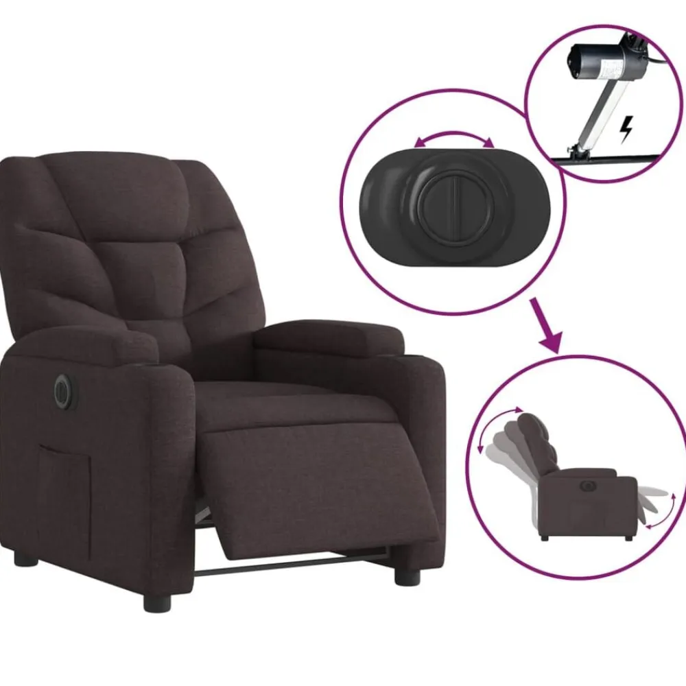 vidaXL Sillón reclinable eléctrico tela marrón oscuro Marrón oscuro Best