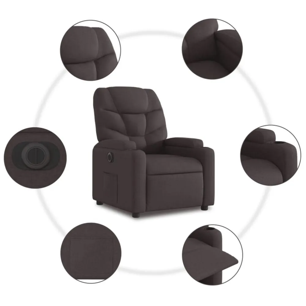 vidaXL Sillón reclinable eléctrico tela marrón oscuro Marrón oscuro Best