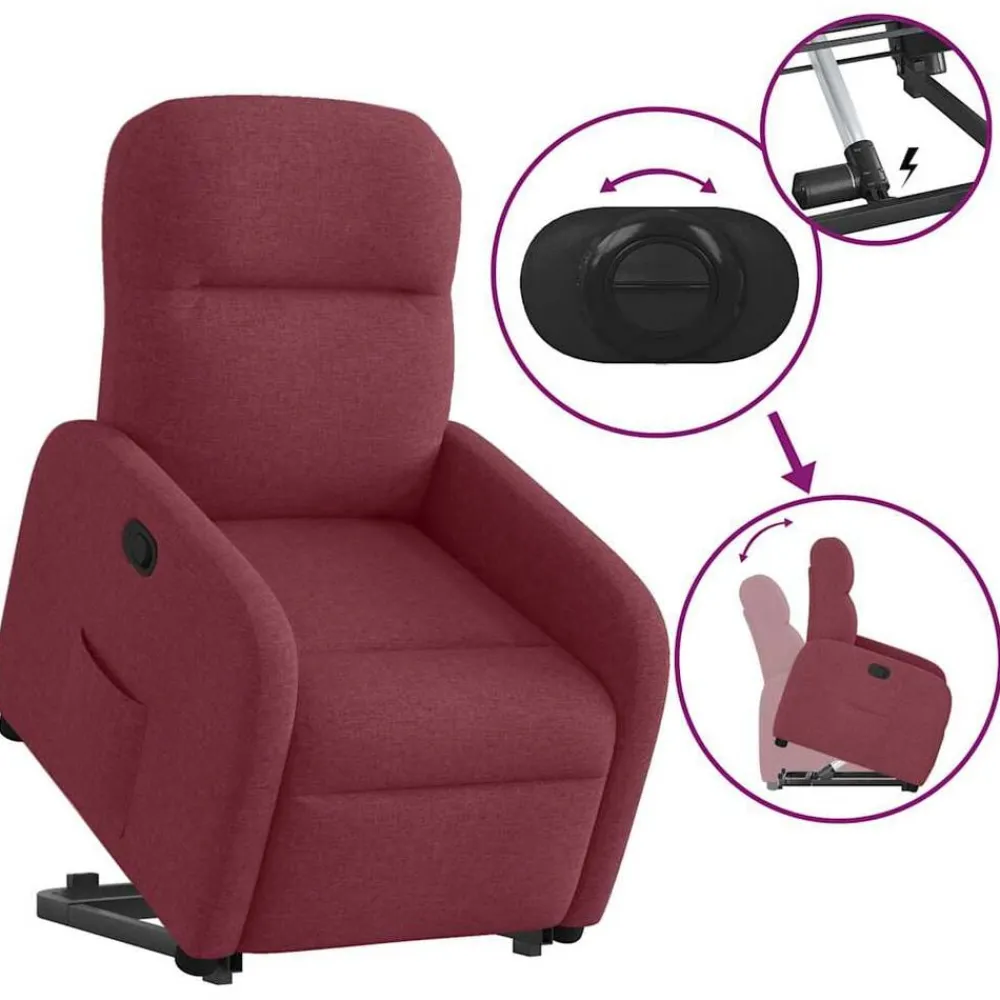 vidaXL Sillón reclinable elevable tela rojo tinto Rojo vino tinto Online