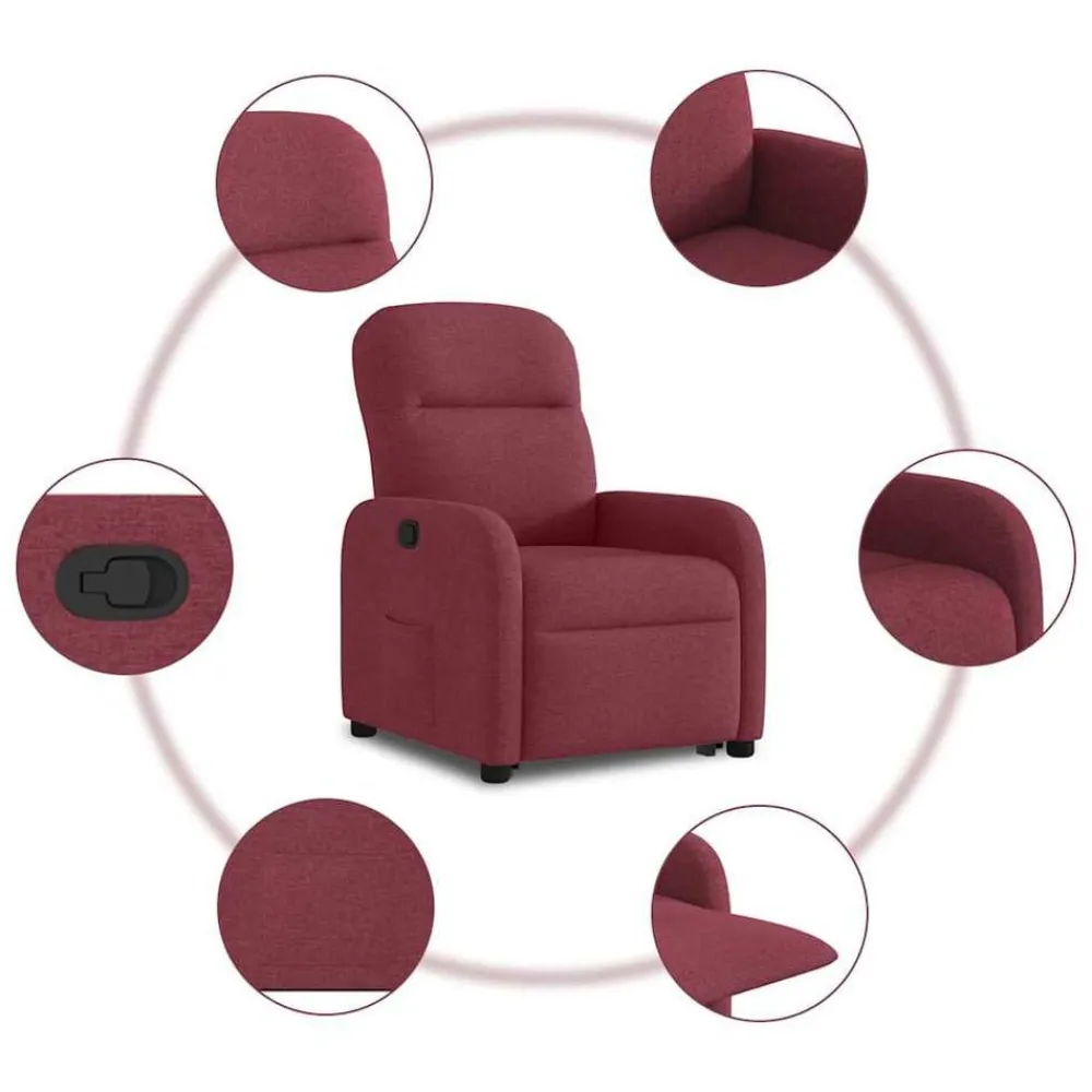 vidaXL Sillón reclinable elevable tela rojo tinto Rojo vino tinto Online