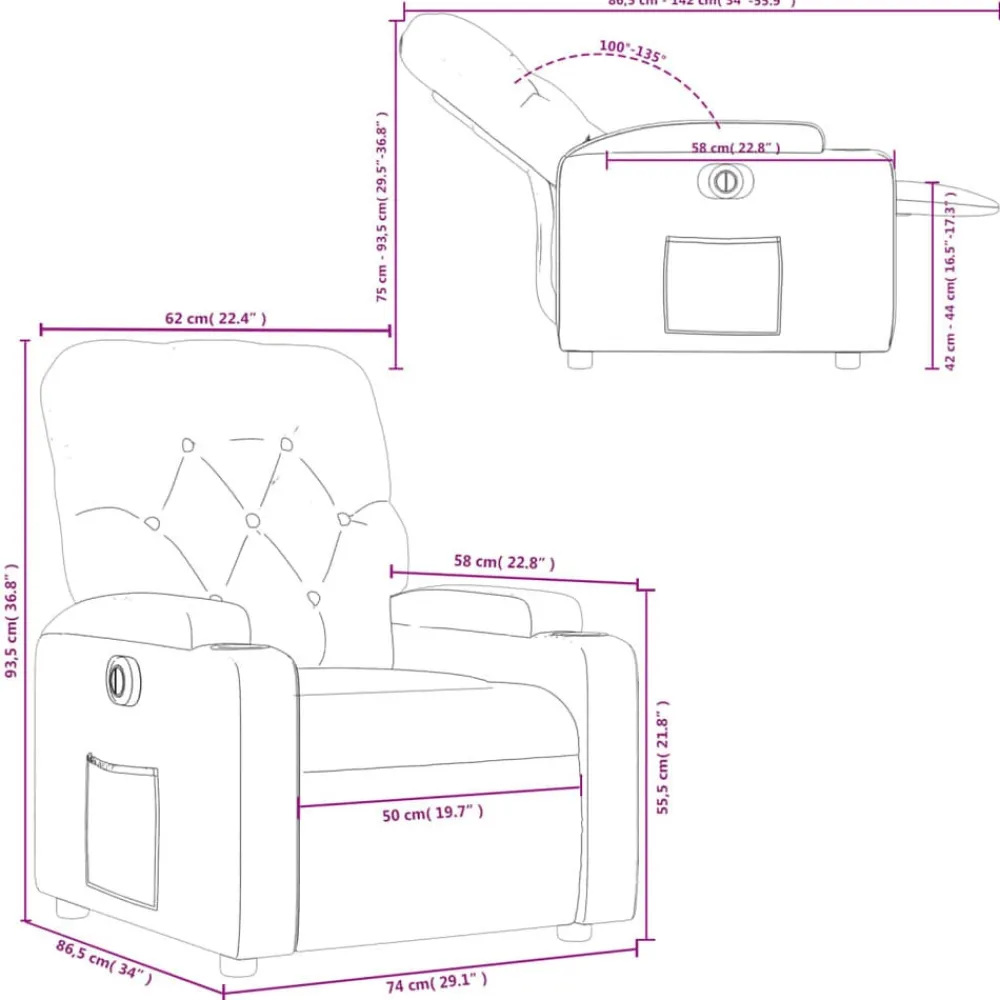 vidaXL Sillas-Sillón reclinable eléctrico de tela