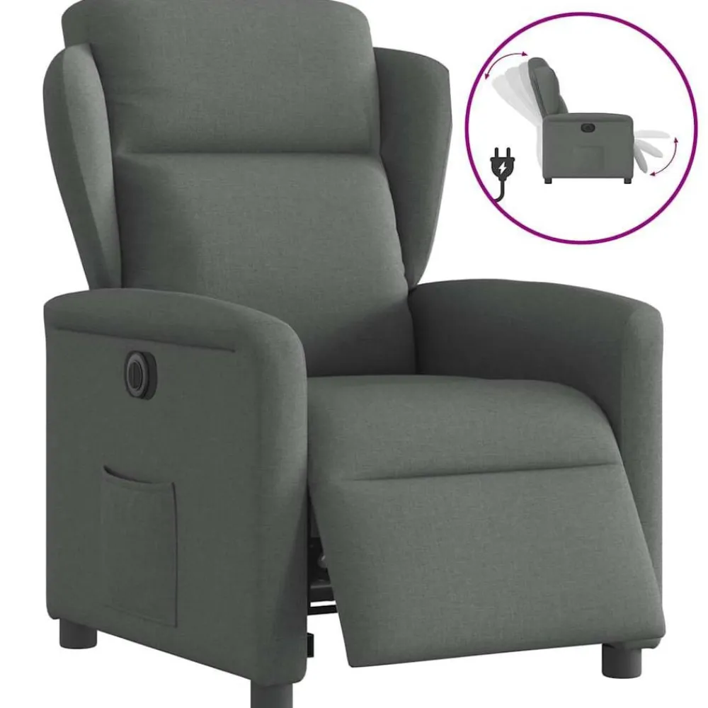 vidaXL Sillón reclinable eléctrico de tela Gris oscuro Outlet