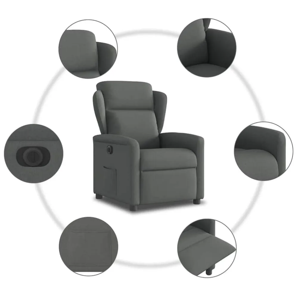 vidaXL Sillón reclinable eléctrico de tela Gris oscuro Outlet