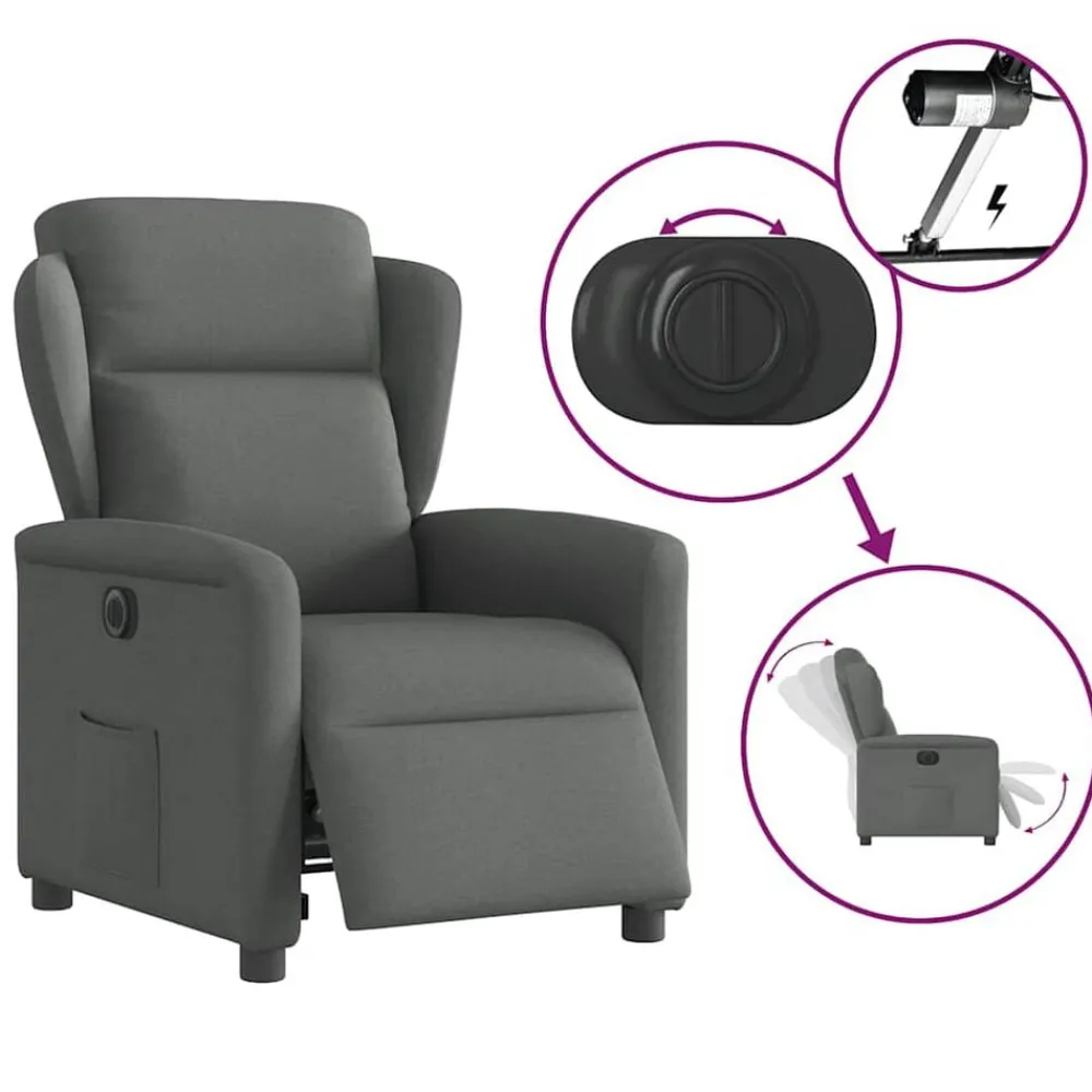 vidaXL Sillón reclinable eléctrico de tela Gris oscuro Outlet