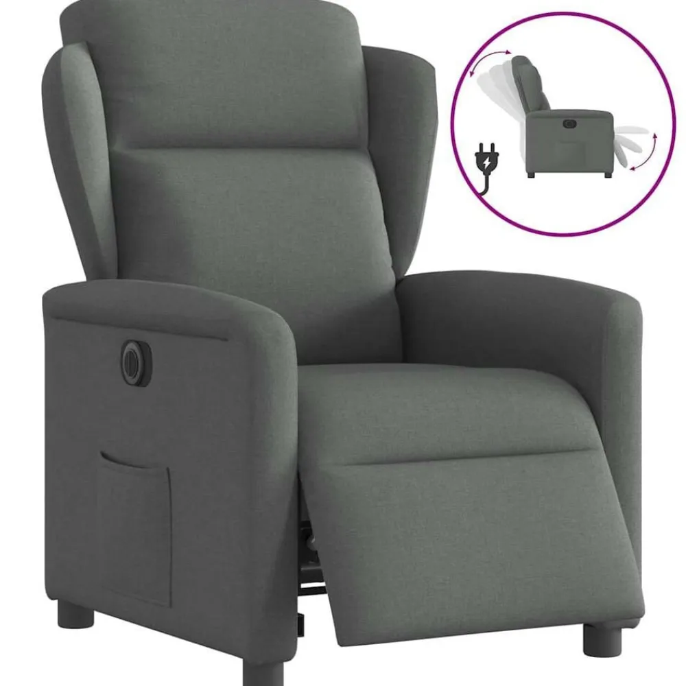 vidaXL Sillón reclinable eléctrico de tela Gris oscuro Outlet