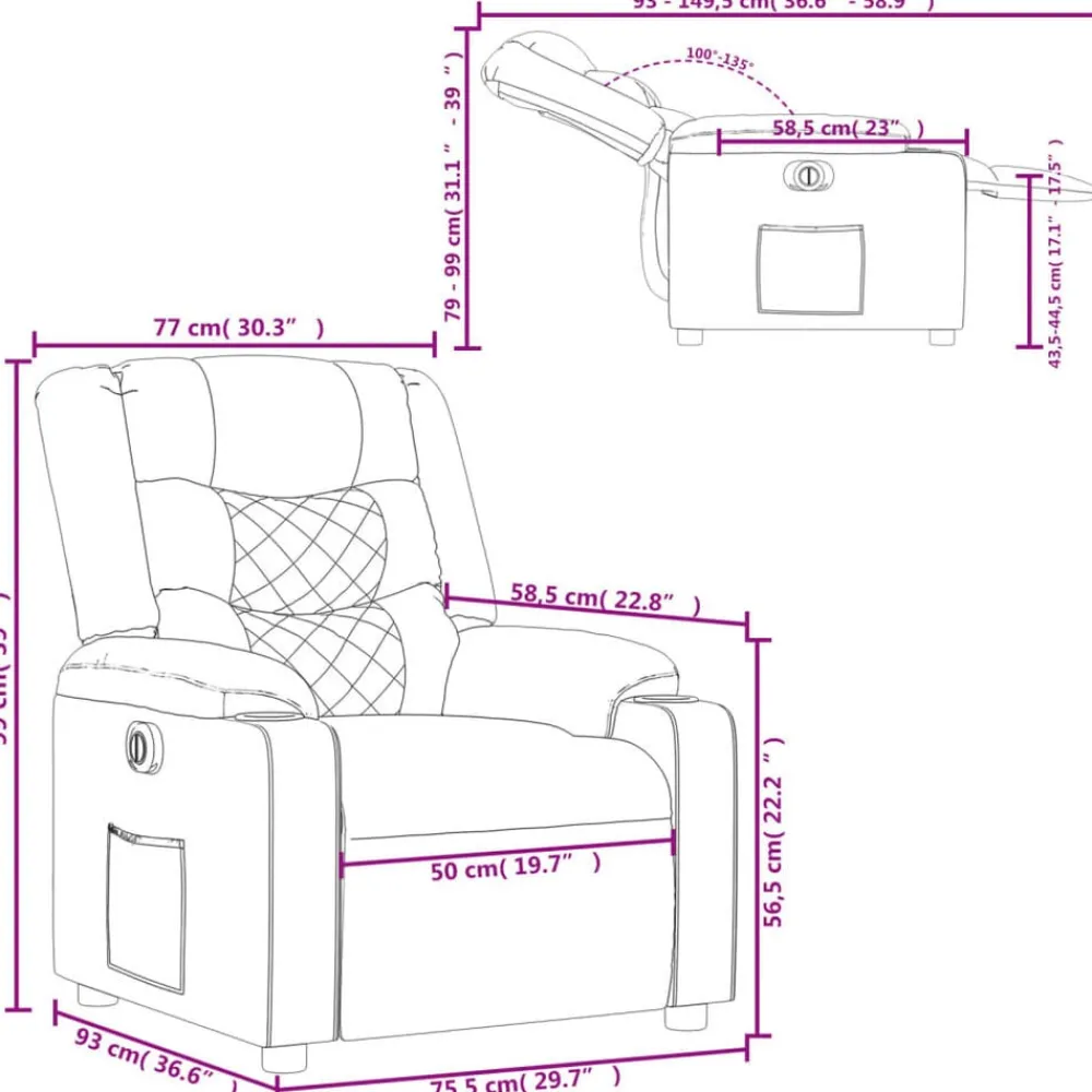 vidaXL Sillón reclinable eléctrico tela Gris claro Clearance