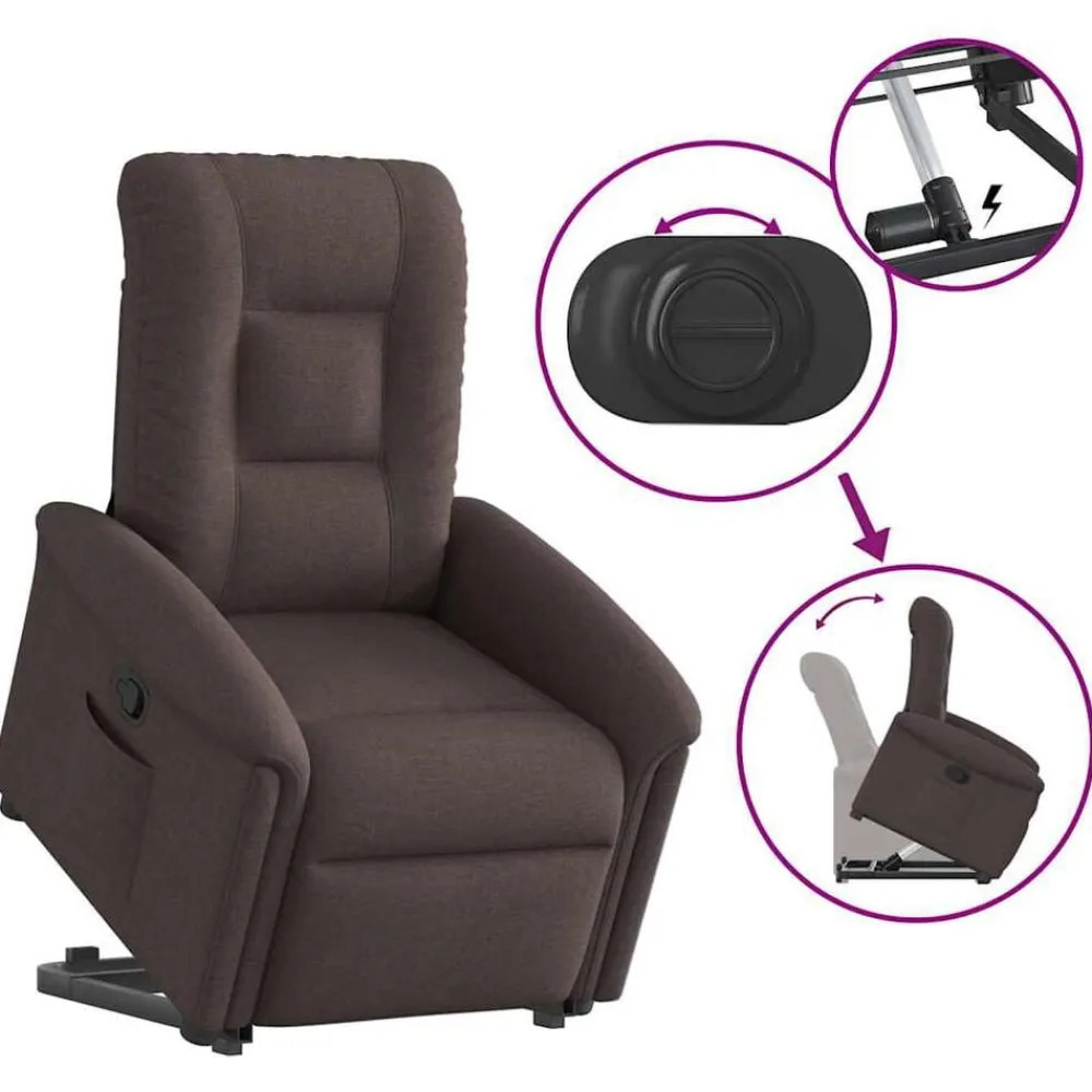 vidaXL Sillas-Sillón reclinable elevable tela marrón oscuro