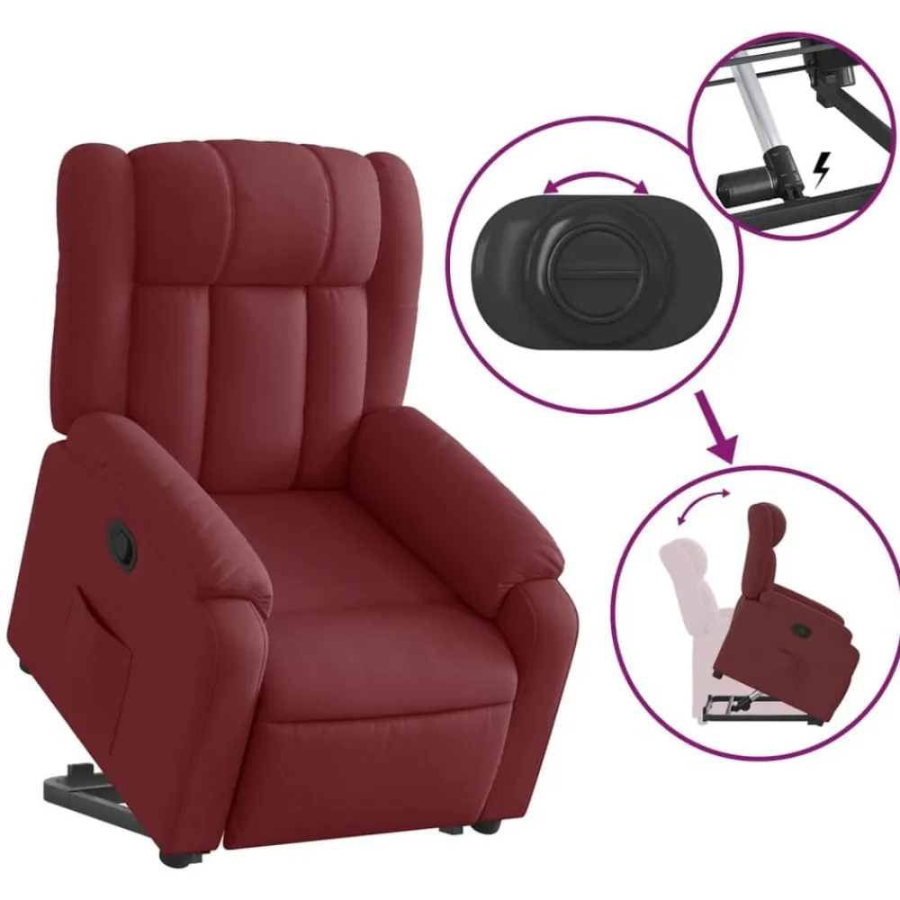 vidaXL Sillón reclinable elevable tela rojo tinto Rojo vino tinto Hot