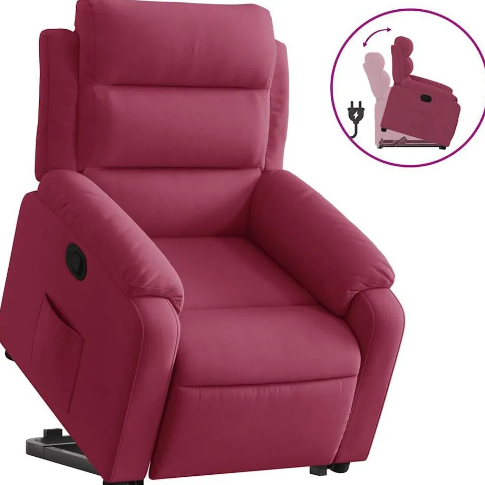 vidaXL Sillón reclinable elevable terciopelo rojo tinto Rojo vino tinto Outlet
