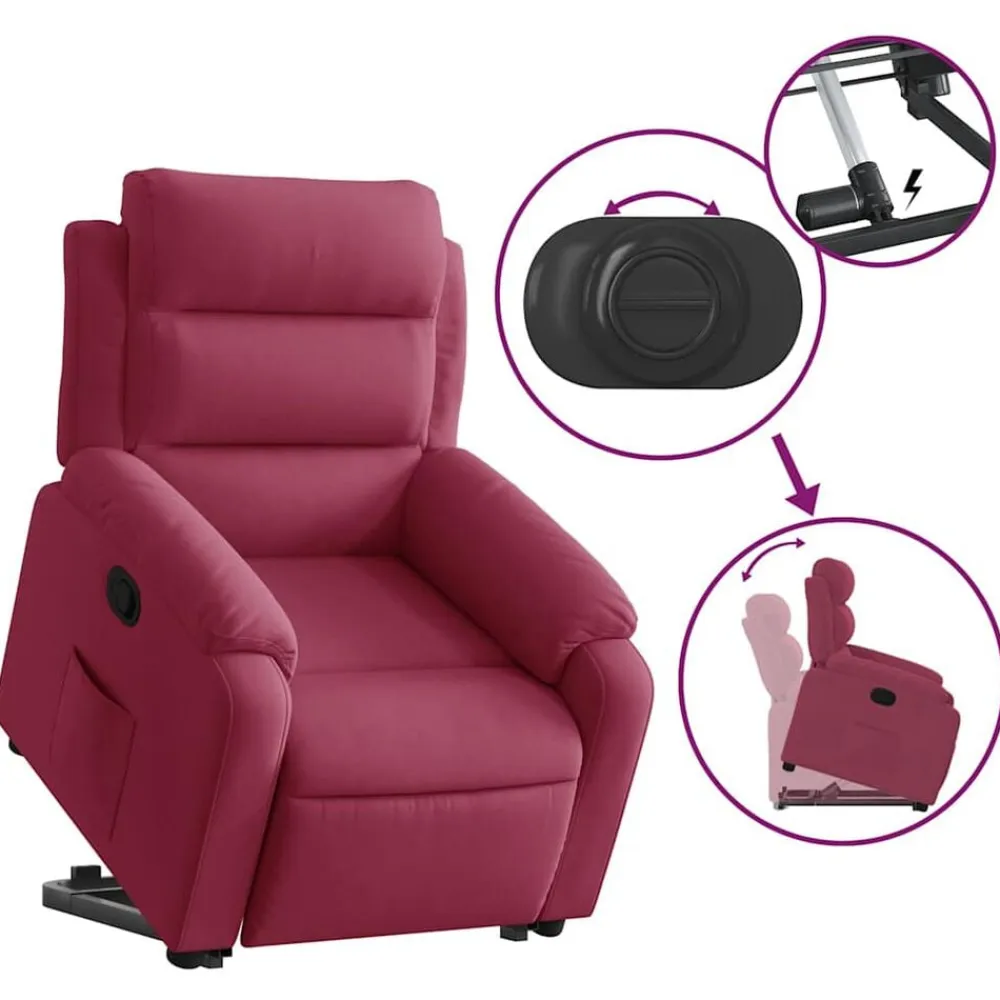 vidaXL Sillón reclinable elevable terciopelo rojo tinto Rojo vino tinto Outlet