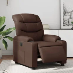 vidaXL Sillas-Sillón reclinable eléctrico de cuero sintético marrón