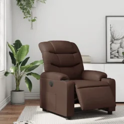 vidaXL Sillas-Sillón reclinable eléctrico de cuero sintético marrón
