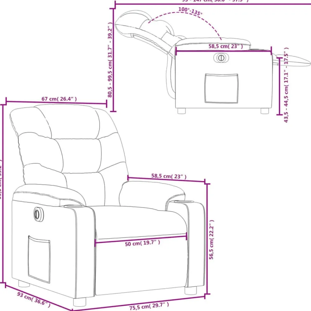vidaXL Sillas-Sillón reclinable eléctrico de cuero sintético marrón
