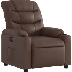 vidaXL Sillas-Sillón reclinable eléctrico de cuero sintético marrón