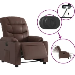 vidaXL Sillas-Sillón reclinable eléctrico de cuero sintético marrón