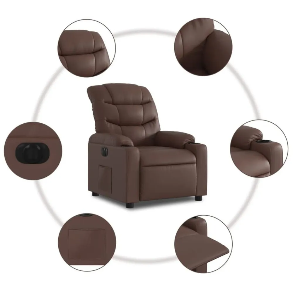 vidaXL Sillas-Sillón reclinable eléctrico de cuero sintético marrón