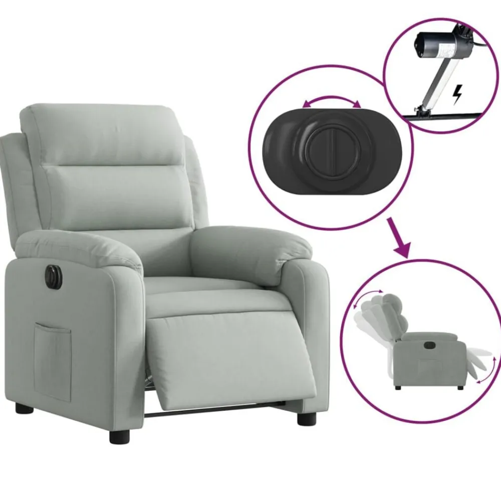 vidaXL Sillón reclinable eléctrico de terciopelo Gris claro New