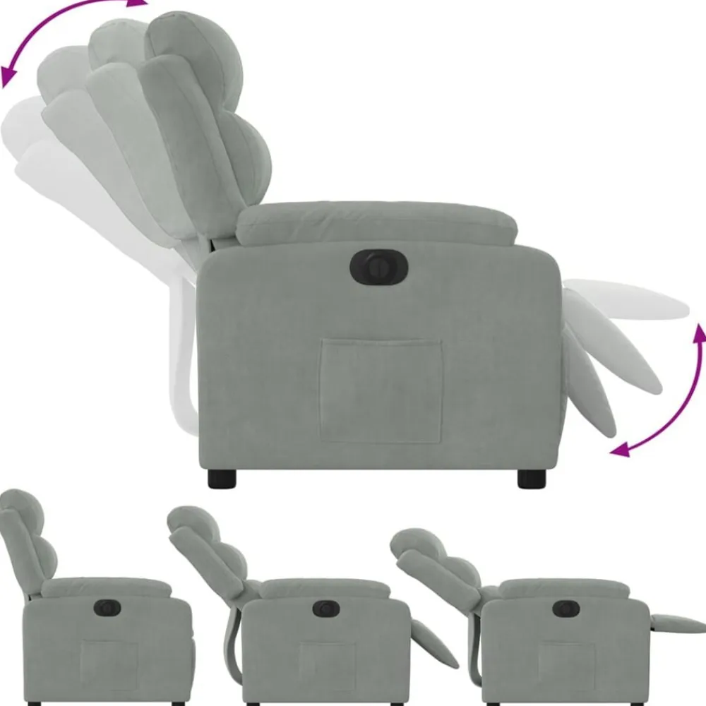 vidaXL Sillón reclinable eléctrico de terciopelo Gris claro New
