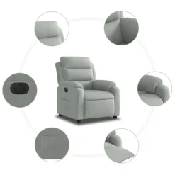 vidaXL Sillón reclinable eléctrico de terciopelo Gris claro New