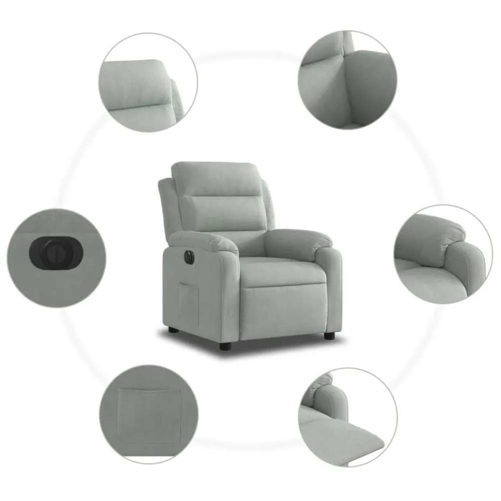 vidaXL Sillón reclinable eléctrico de terciopelo Gris claro New