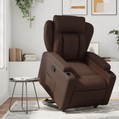 vidaXL Sillas-Sillón reclinable elevable cuero sintético marrón