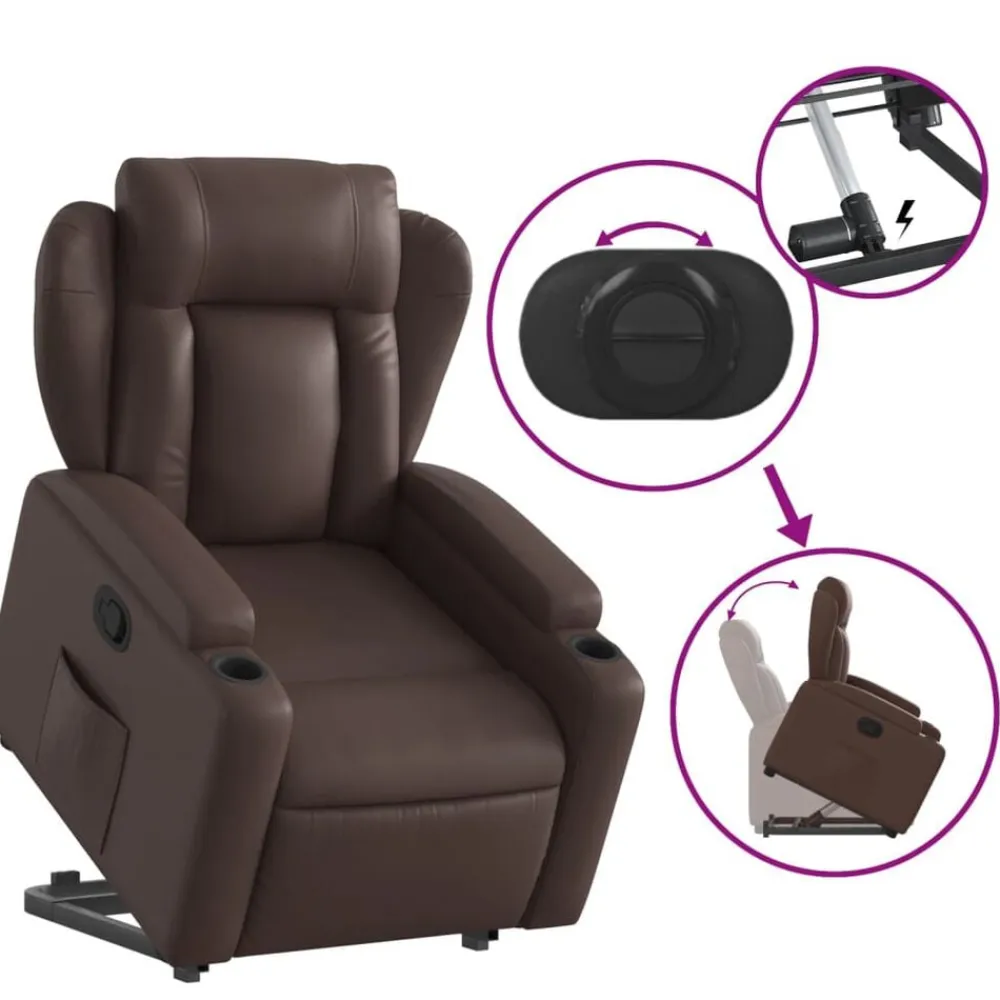 vidaXL Sillas-Sillón reclinable elevable cuero sintético marrón
