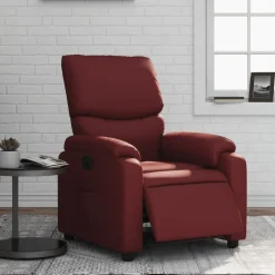 vidaXL Sillas-Sillón reclinable eléctrico de cuero sintético rojo tinto