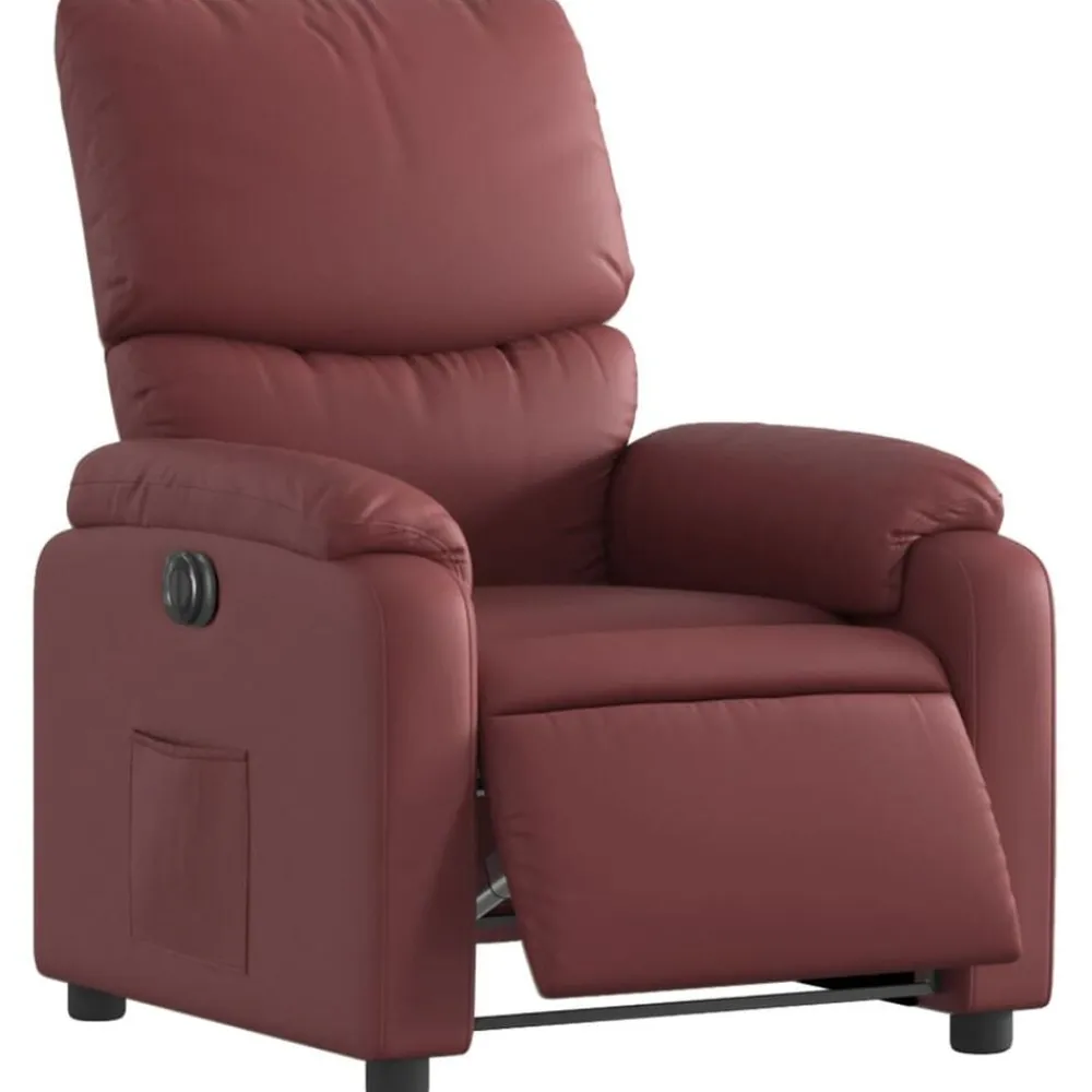 vidaXL Sillas-Sillón reclinable eléctrico de cuero sintético rojo tinto