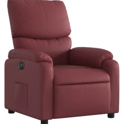 vidaXL Sillas-Sillón reclinable eléctrico de cuero sintético rojo tinto