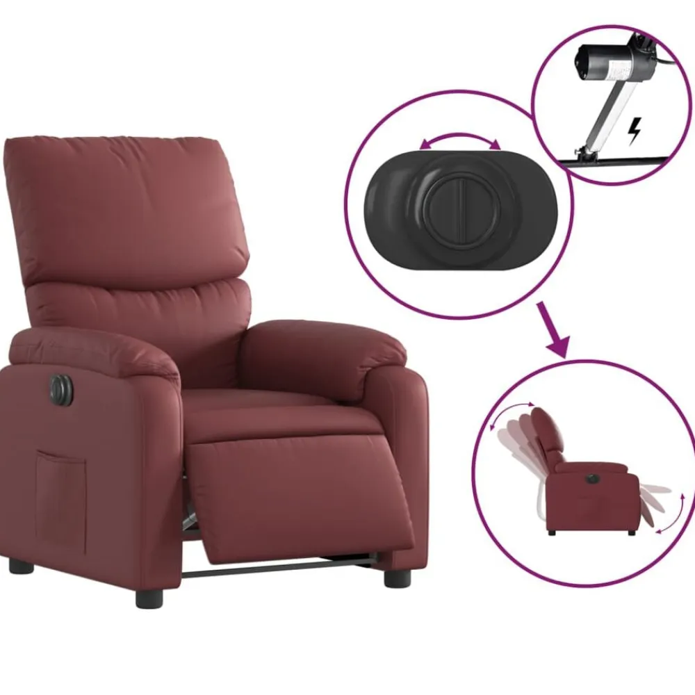 vidaXL Sillas-Sillón reclinable eléctrico de cuero sintético rojo tinto